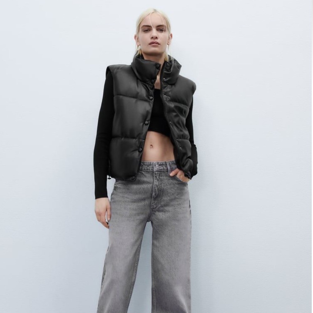 Zara faux leather puffer vest